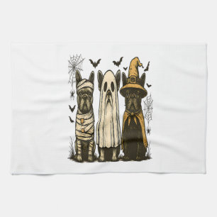 Retro Halloween Ghost French Bulldog Gothic Png Kitchen Towel