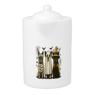 Retro Halloween Ghost French Bulldog Gothic Png Teapot