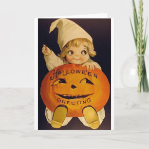 Retro Halloween Ghost Girl Greeting Card