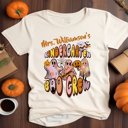 Retro Halloween Ghost Kindergarten Teacher Name T_Shirt