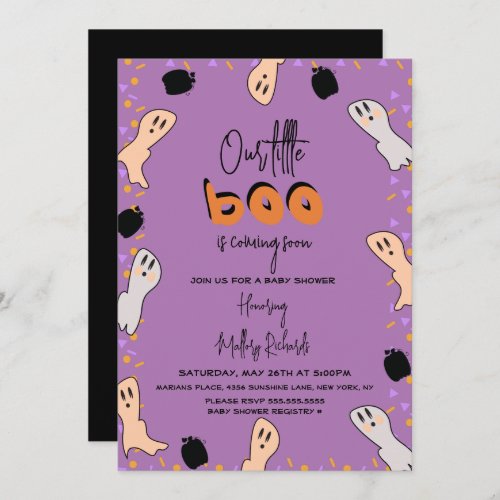 Retro Halloween Ghost Our Little Boo Baby Shower Invitation
