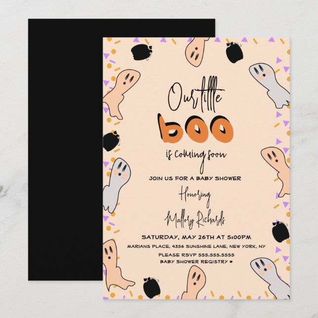 Retro Halloween Ghost Our Little Boo Baby Shower Invitation (Front/Back)