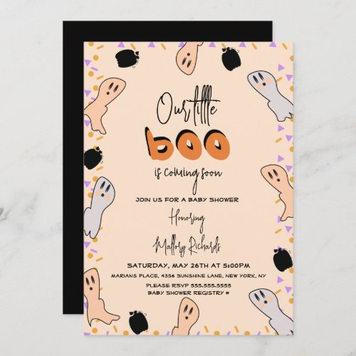 Retro Halloween Ghost Our Little Boo Baby Shower Invitation