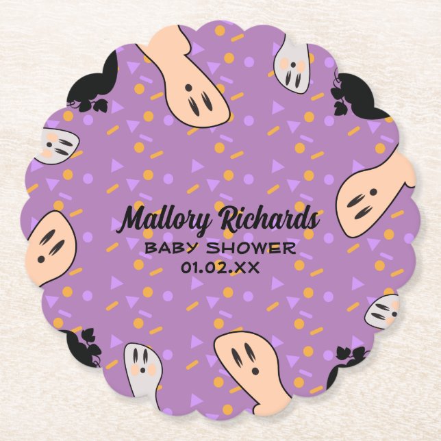 Retro Halloween Ghost Our Little Boo Baby Shower  Paper Coaster (Front)
