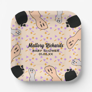 Retro Halloween Ghost Our Little Boo Baby Shower Paper Plates