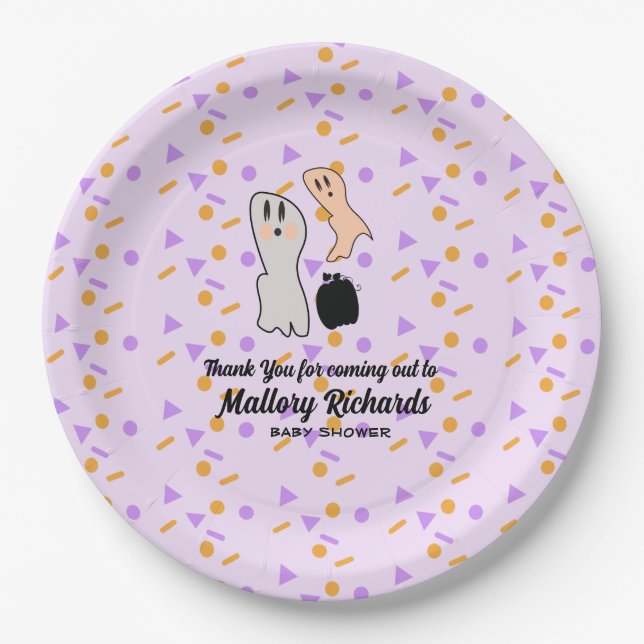 Retro Halloween Ghost Our Little Boo Baby Shower   Paper Plates (Front)