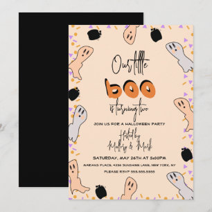 Retro Halloween Ghost Our Little Boo Confetti Invitation