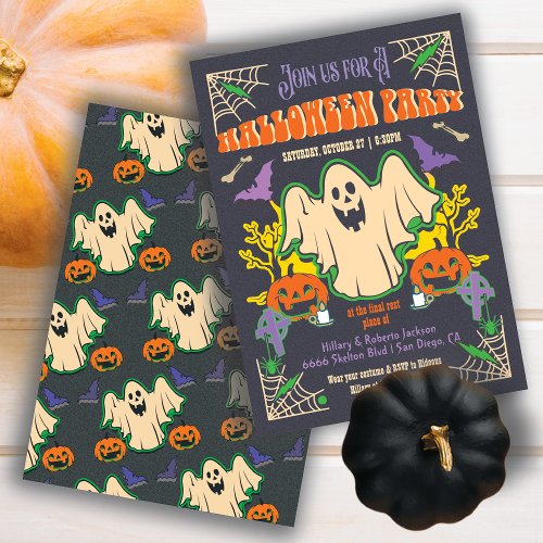Retro Halloween Ghost Poster style party Invitation