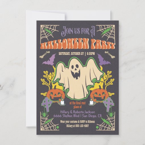 Retro Halloween Ghost Poster style party Invitation | Zazzle