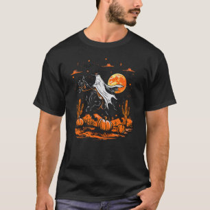 Retro Halloween Ghost Riding Horse Spooky Season M T-Shirt