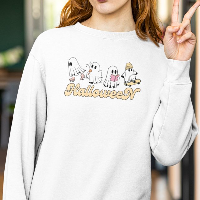 Retro Halloween Ghosts Cute Groovy and Vintage Sweatshirt (Creator Uploaded)