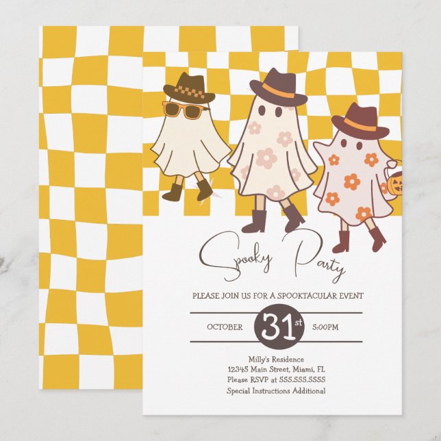 Retro Halloween Ghosts Spooky Birthday Party  Invitation (Front/Back)