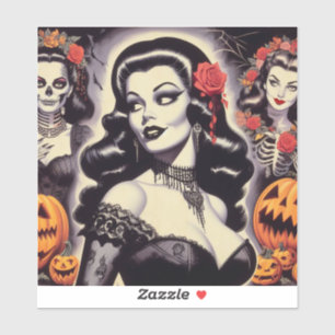 Retro Halloween Goth Pin-up Sticker