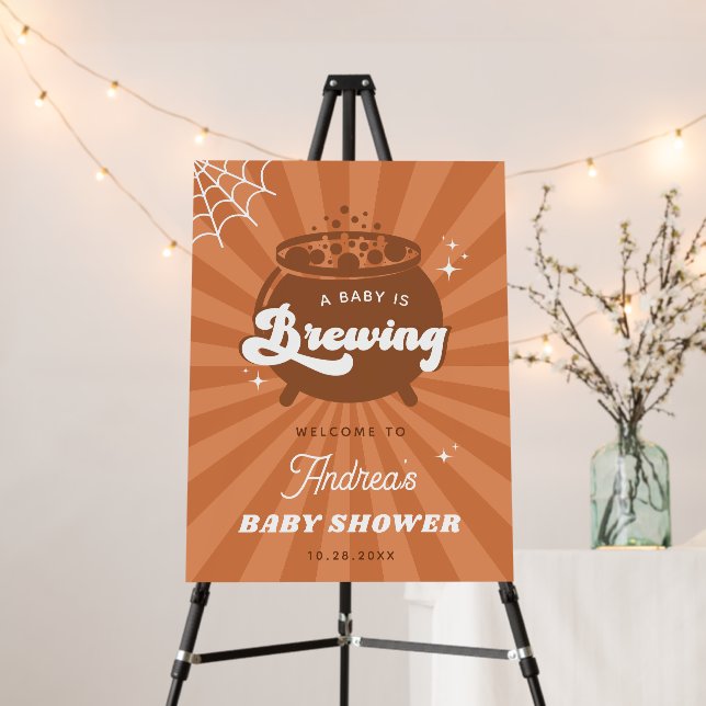 Retro Halloween Groovy Baby Is Brewing Baby Shower Foam Board (In Situ (Stand))