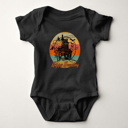 Retro Halloween Happy Haunting Haunted House Baby Bodysuit