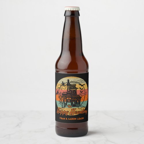 Retro Halloween Happy Haunting Haunted House Beer Bottle Label