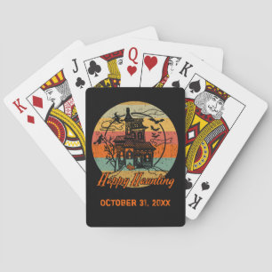 Retro Halloween Happy Haunting Haunted House Poker Cards