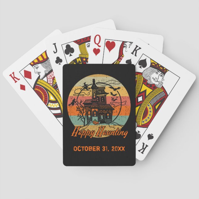 Retro Halloween Happy Haunting Haunted House Poker Cards (Back)