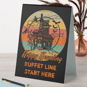 Retro Halloween Happy Haunting Haunted House Table Tent