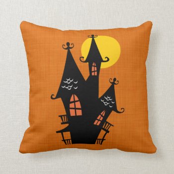 Retro Halloween Haunted House Throw Pillow by Home_Sweet_Holiday at Zazzle