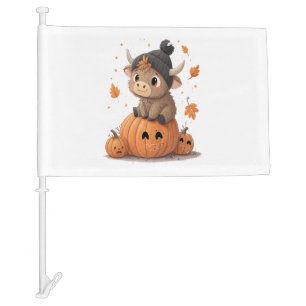 Retro Halloween Highland Cow 2 Car Flag