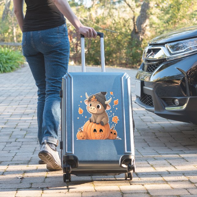 Retro Halloween Highland Cow 2 Sticker (Suitcase Insitu)
