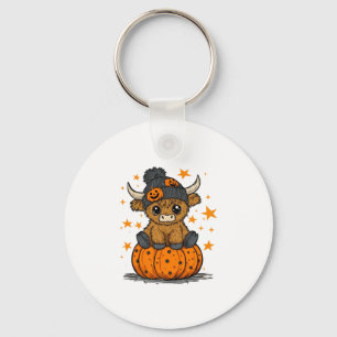 Retro Halloween Highland Cow Keychain
