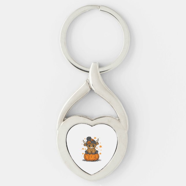 Retro Halloween Highland Cow Keychain (Front)