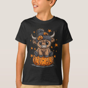 Retro Halloween Highland Cow Moo I Mean Boo Fall P T-Shirt