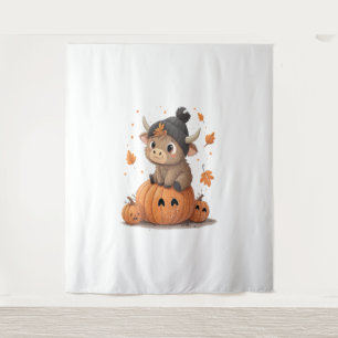 Retro Halloween Highland Cow Tapestry
