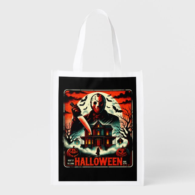Retro Halloween Horror Night 80s Slasher Vibes Grocery Bag (Front)