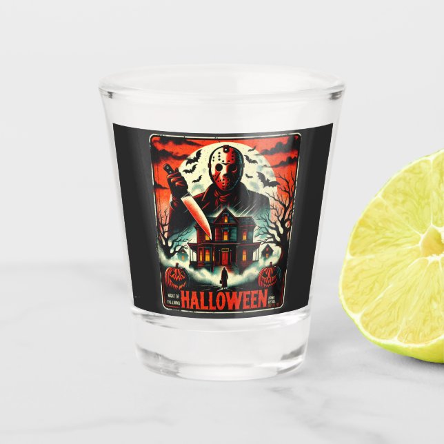 Retro Halloween Horror Night 80s Slasher Vibes Shot Glass (Front)