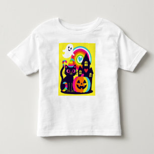  Retro Halloween Kawaii Black Cat, Pumpkin design Toddler T-shirt