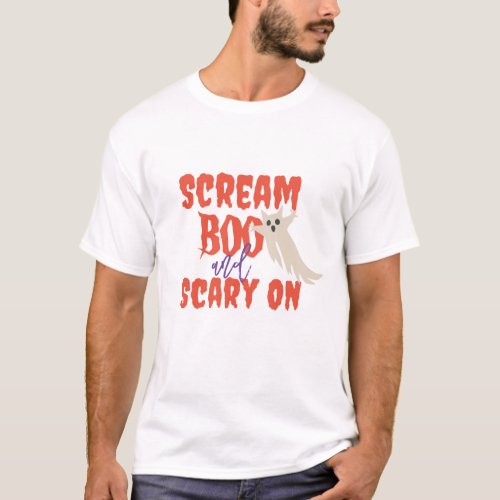 Retro Halloween Label Text Say Boo And Scary On  T_Shirt