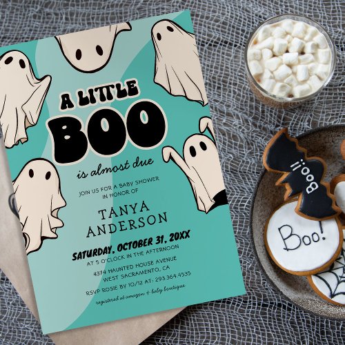 Retro Halloween Little Boo Baby Shower Invitation