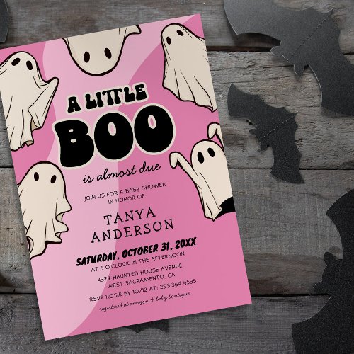 Retro Halloween Little Boo Baby Shower Invitation