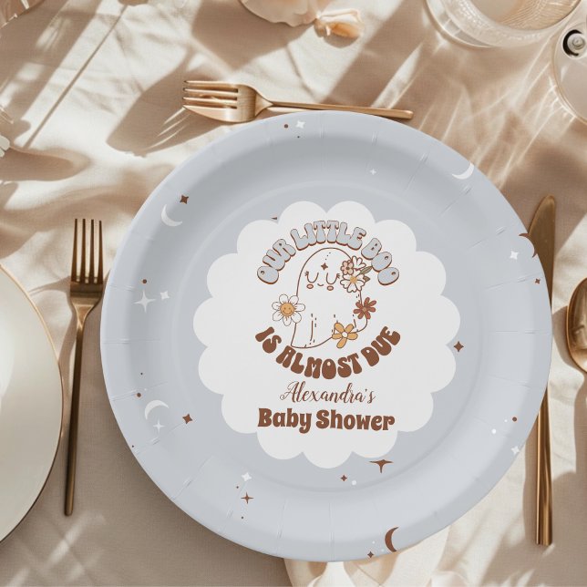 Retro Halloween Little Boo Baby Shower Paper Plates (Creator Uploaded)