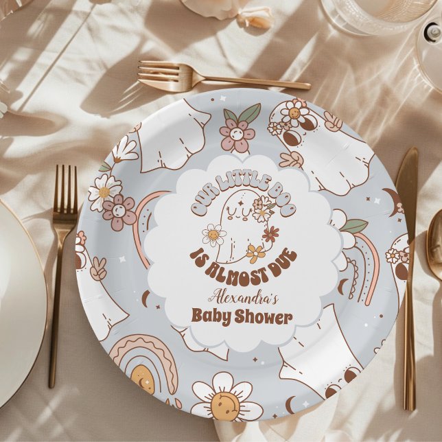 Retro Halloween Little Boo Baby Shower Paper Plates (Creator Uploaded)