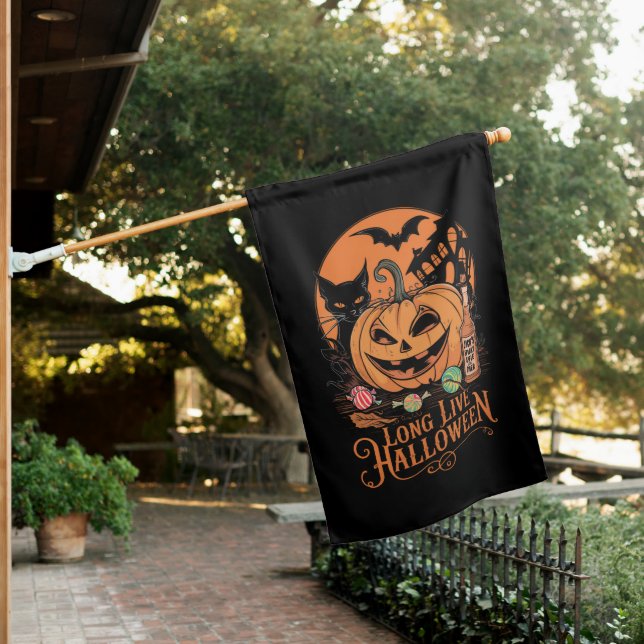 Retro Halloween Long Live Fall Spooky Season  House Flag (In SItu)