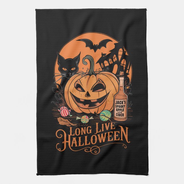 Retro Halloween Long Live Fall Spooky Season  Kitchen Towel (Vertical)