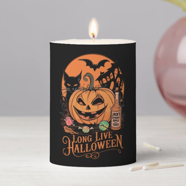 Retro Halloween Long Live Fall Spooky Season  Pillar Candle (In Situ)