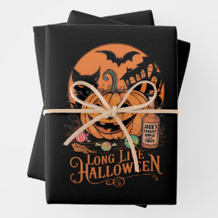 Retro Halloween Long Live Fall Spooky Season Wrapping Paper Sheets