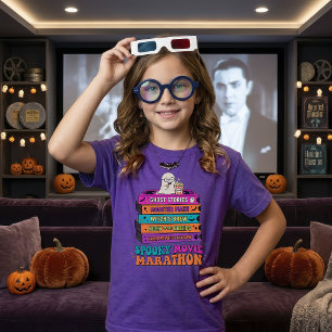 Retro Halloween Movie Marathon Ghost Popcorn Kids T-Shirt