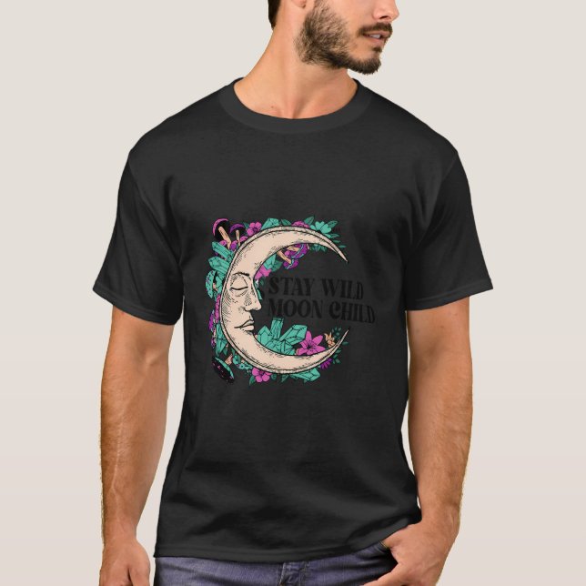 Retro Halloween Mystic Moon Stay Wild Moon Child W T-Shirt (Front)