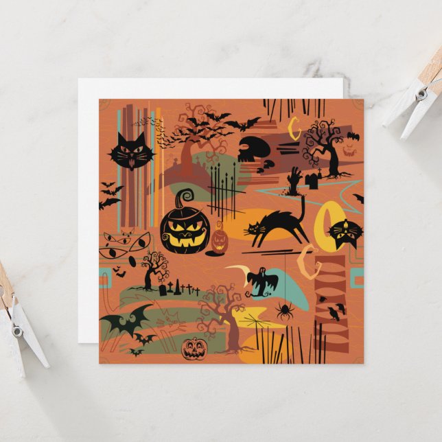 Retro Halloween O'Rama Invitation (Front/Back In Situ)