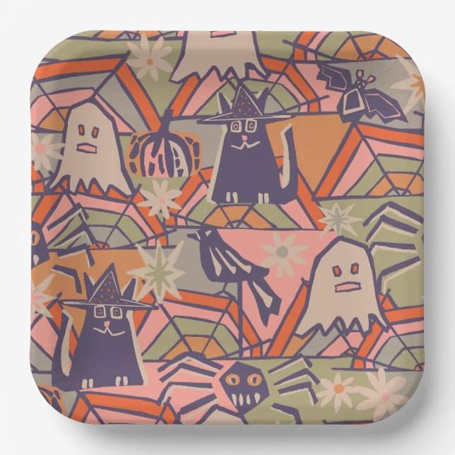 Retro Halloween  Paper Plates (Front)