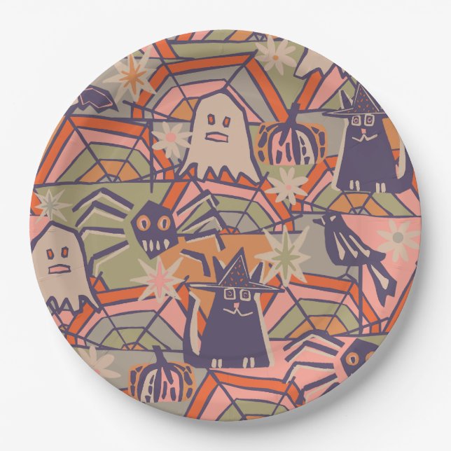 Retro Halloween  Paper Plates (Front)