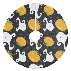 Retro Halloween Party Fleece Tree Skirt