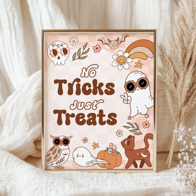 Retro Halloween Party No Tricks Just Treats Sign (Creator Uploaded)