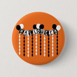 Retro Halloween Party Streamers Pinback Button